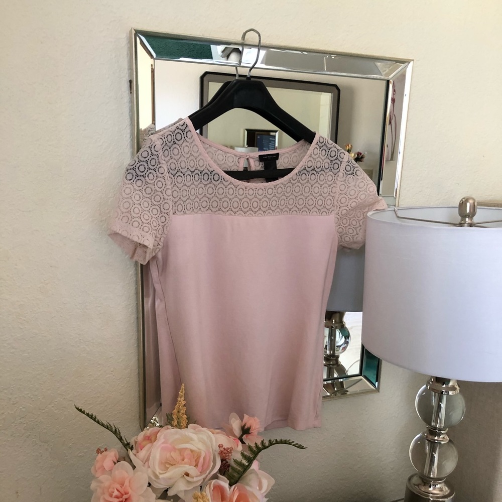 Ann Taylor light pink top sheer sleeves
